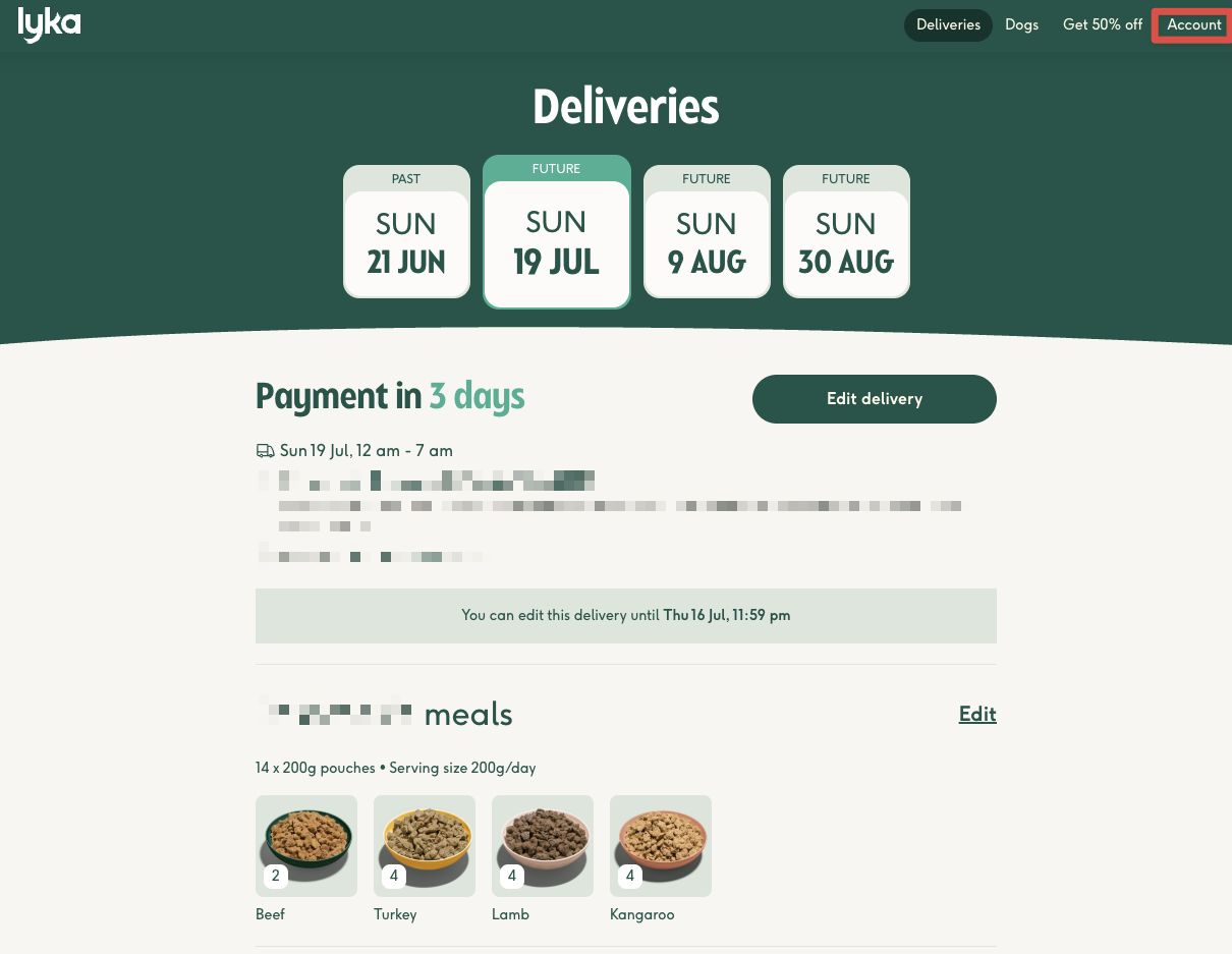 Screenshot showing the Account tab