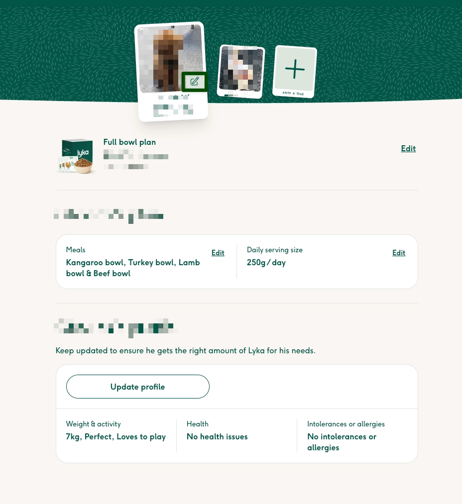 Screenshot showing the edit button on a dog profile image