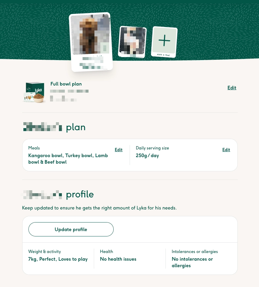 Screenshot showing the Add a dog option