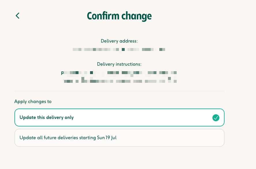 Screenshot showing the option to apply changes to this delivery or future deliveries