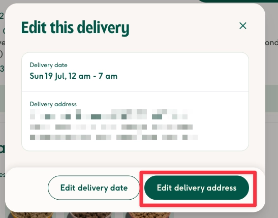 Screenshot showing the Edit delivery address option