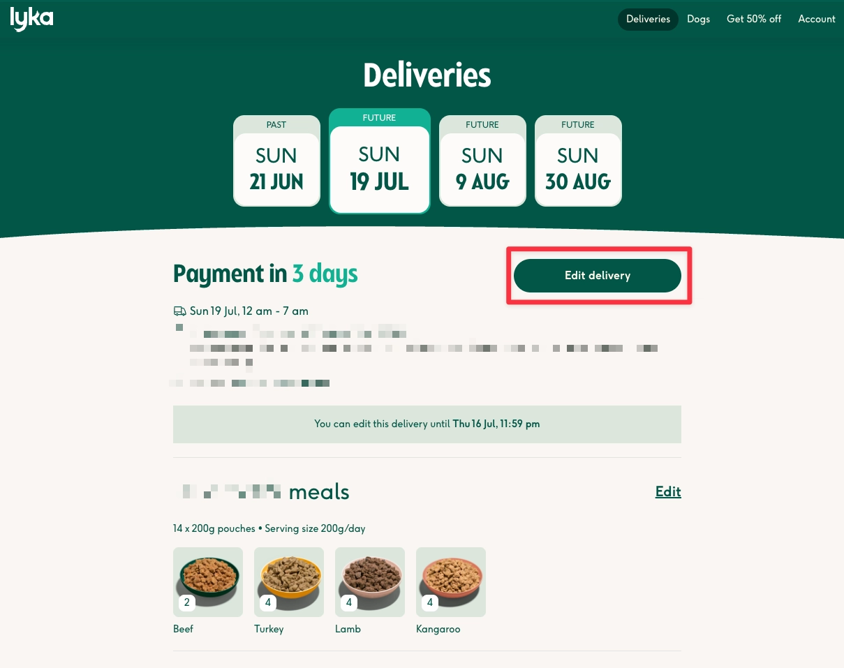Screenshot showing the Edit delivery option